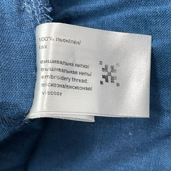 Slobozhanka Embroidered Chambray Top Size Large USA 14 Blue Tasseled Long Sleeve - Picture 5 of 7